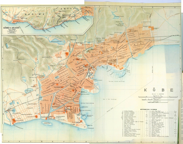 Kobe map Guide Eastern Asia South Western Japan 1914